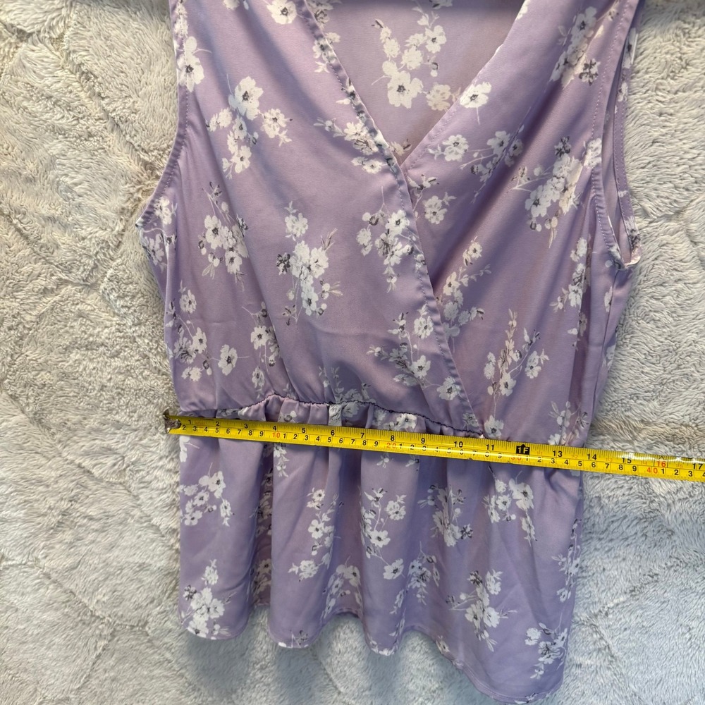 Pleione Lavendar Lilac Purple Ditsy Floral Faux Wrap Peplum Blouse S Career - Picture 6 of 9